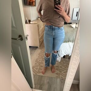 American Eagle Light Blue Denim with Brown Patch